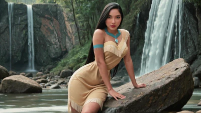 Pocahontas - Sex With Gorgeous Native American At Waterfall (AI-Generated)